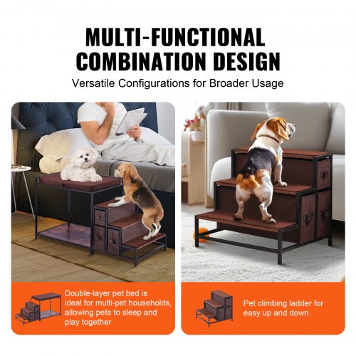 Pet Bunk Bed with Stairs DogCat Window Perch with Storage MultiLevel Bed