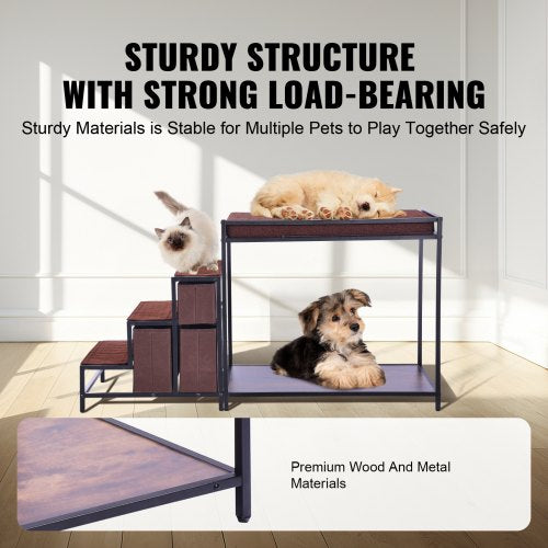 Pet Bunk Bed with Stairs DogCat Window Perch with Storage MultiLevel Bed
