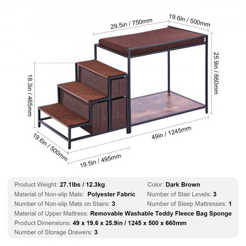 Pet Bunk Bed with Stairs DogCat Window Perch with Storage MultiLevel Bed