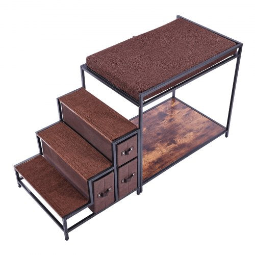 Pet Bunk Bed with Stairs DogCat Window Perch with Storage MultiLevel Bed