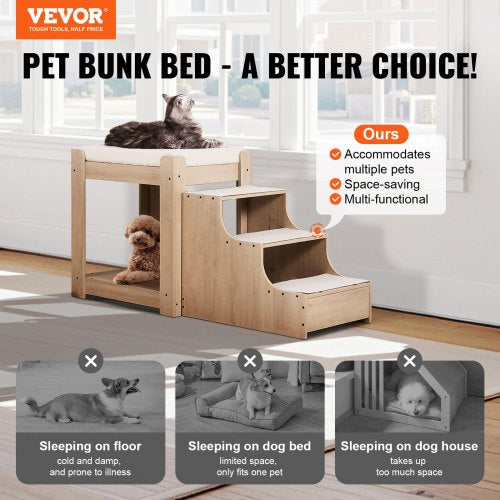 Pet Bunk Bed with Stairs DogCat Window Perch MultiLevel Bed Window Perch