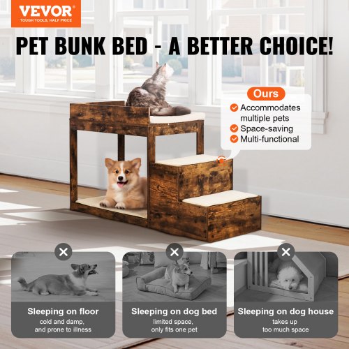 Pet Bunk Bed with Stairs DogCat Window Perch for High Beds and Couches
