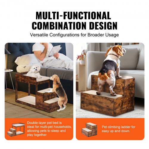 Pet Bunk Bed with Stairs DogCat Window Perch for High Beds and Couches