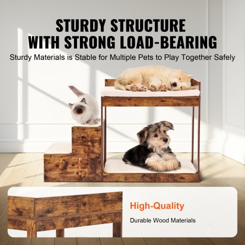 Pet Bunk Bed with Stairs DogCat Window Perch for High Beds and Couches