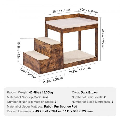Pet Bunk Bed with Stairs DogCat Window Perch for High Beds and Couches