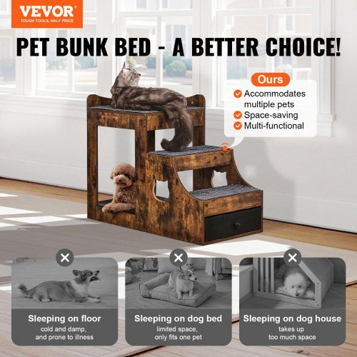 Pet Bunk Bed with Removable Stairs DogCat Window Perch with Storage