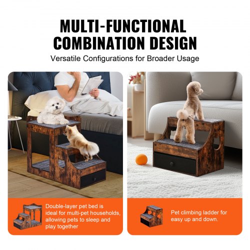 Pet Bunk Bed with Removable Stairs DogCat Window Perch with Storage