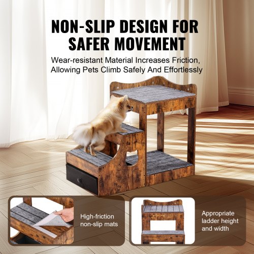 Pet Bunk Bed with Removable Stairs DogCat Window Perch with Storage