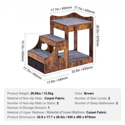 Pet Bunk Bed with Removable Stairs DogCat Window Perch with Storage