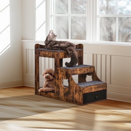 Pet Bunk Bed with Removable Stairs DogCat Window Perch with Storage