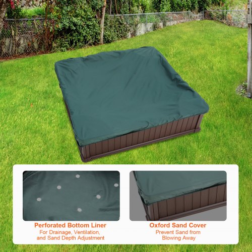 Sandbox with Cover 486x486x12.4 in Square Sand Box HDPE Sand Pit with 4