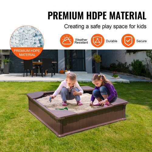 Sandbox with Cover 486x486x12.4 in Square Sand Box HDPE Sand Pit with 4