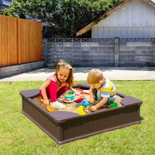 Sandbox with Cover 486x486x12.4 in Square Sand Box HDPE Sand Pit with 4