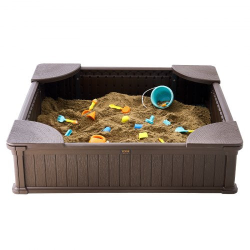 Sandbox with Cover 486x486x12.4 in Square Sand Box HDPE Sand Pit with 4