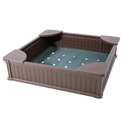 Sandbox with Cover 486x486x12.4 in Square Sand Box HDPE Sand Pit with 4