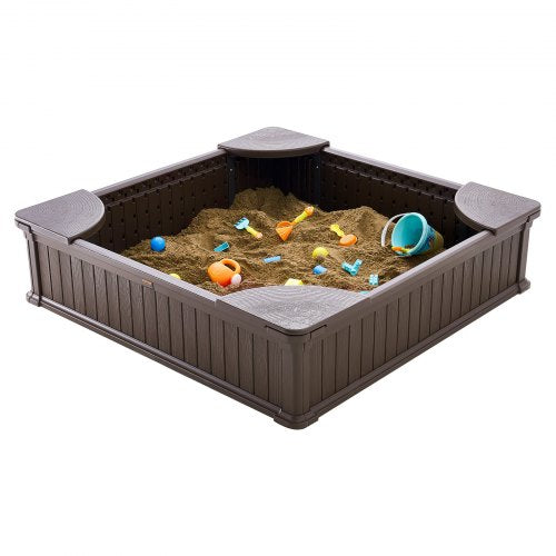 Sandbox with Cover 486x486x12.4 in Square Sand Box HDPE Sand Pit with 4