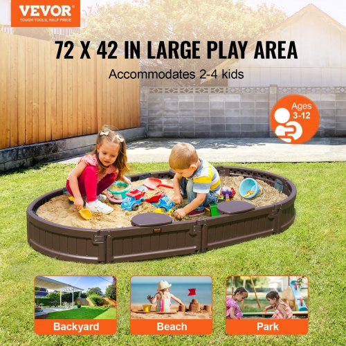 Sandbox with Cover 72 x 415 x 9.1 in Oval Sand Box HDPE Sand Pit with 4