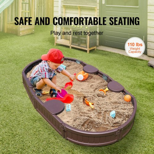 Sandbox with Cover 72 x 415 x 9.1 in Oval Sand Box HDPE Sand Pit with 4