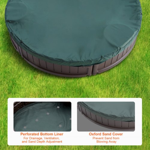 Sandbox with Cover 72 x 415 x 9.1 in Oval Sand Box HDPE Sand Pit with 4