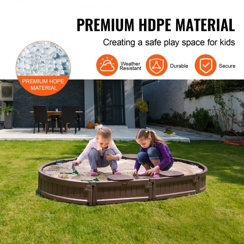 Sandbox with Cover 72 x 415 x 9.1 in Oval Sand Box HDPE Sand Pit with 4