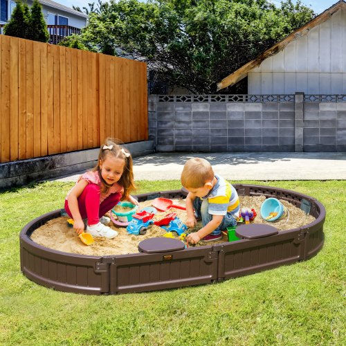 Sandbox with Cover 72 x 415 x 9.1 in Oval Sand Box HDPE Sand Pit with 4