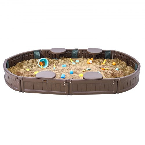 Sandbox with Cover 72 x 415 x 9.1 in Oval Sand Box HDPE Sand Pit with 4