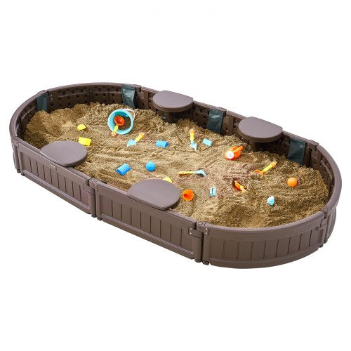 Sandbox with Cover 72 x 415 x 9.1 in Oval Sand Box HDPE Sand Pit with 4