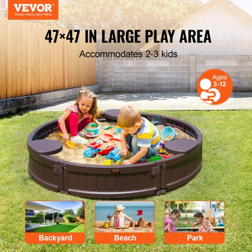 Sandbox with Cover 472 x 9.1 in Round Sand Box HDPE Sand Pit with 3