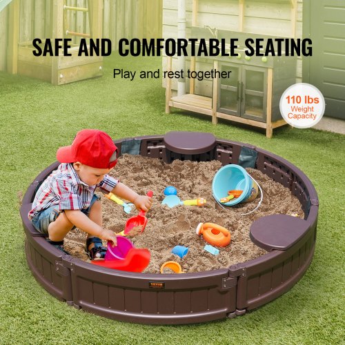 Sandbox with Cover 472 x 9.1 in Round Sand Box HDPE Sand Pit with 3