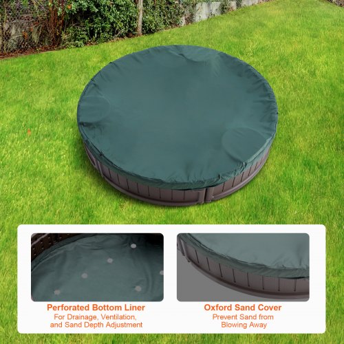 Sandbox with Cover 472 x 9.1 in Round Sand Box HDPE Sand Pit with 3