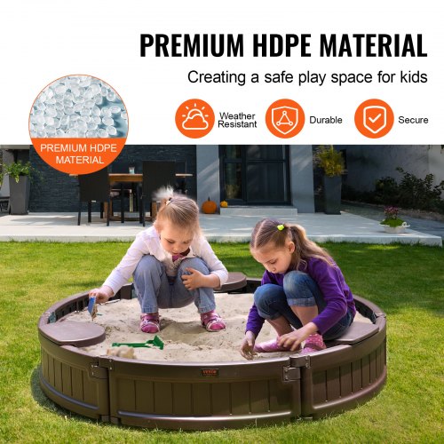 Sandbox with Cover 472 x 9.1 in Round Sand Box HDPE Sand Pit with 3