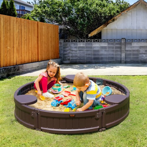 Sandbox with Cover 472 x 9.1 in Round Sand Box HDPE Sand Pit with 3