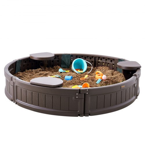 Sandbox with Cover 472 x 9.1 in Round Sand Box HDPE Sand Pit with 3