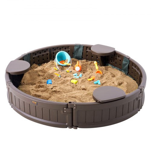 Sandbox with Cover 472 x 9.1 in Round Sand Box HDPE Sand Pit with 3