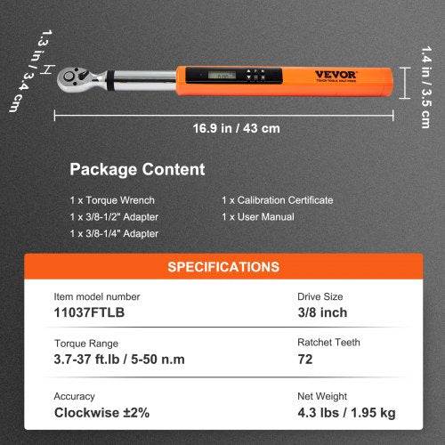 Digital Torque Wrench 3737ftlb550nm 38 Drive Electronic Torque