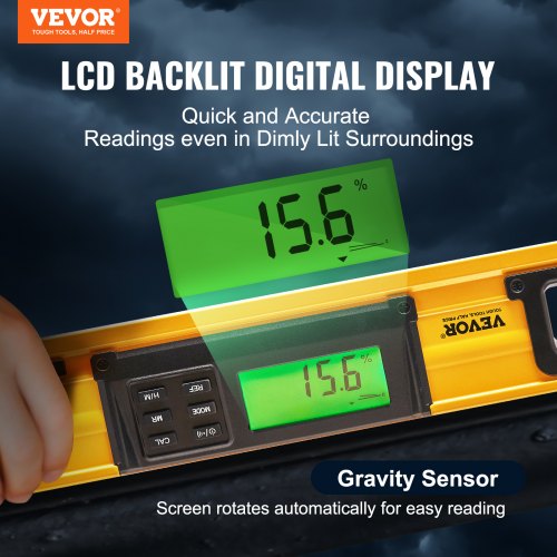 Magnetic Torpedo Level 600mm LED Backlit Screen Mechanical Bubble Vials