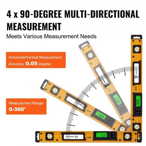 Magnetic Torpedo Level 600mm LED Backlit Screen Mechanical Bubble Vials