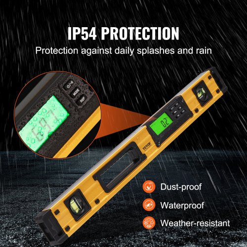Magnetic Torpedo Level 600mm LED Backlit Screen Mechanical Bubble Vials