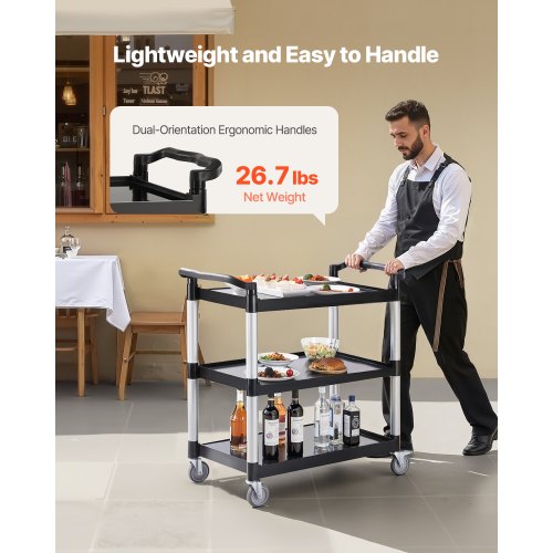 Utility Cart 500 lbs Load Capacity 3tier Utility Plastic Cart with 360°