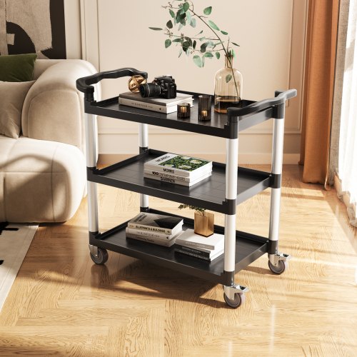 Utility Cart 500 lbs Load Capacity 3tier Utility Plastic Cart with 360°
