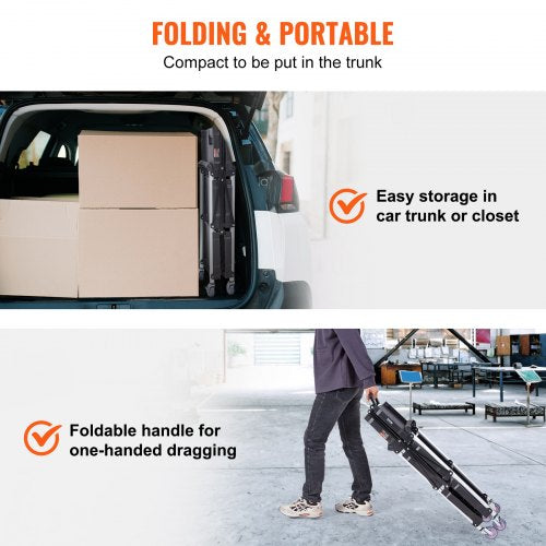 Foldable Utility Service Cart 3 Shelf 165LBS Heavy Duty Plastic Rolling