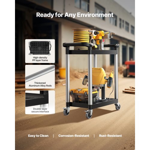 Utility Cart 300 lbs Load Capacity 2tier Utility Plastic Cart with 360°