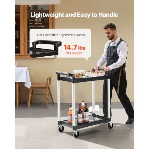 Utility Cart 300 lbs Load Capacity 2tier Utility Plastic Cart with 360°