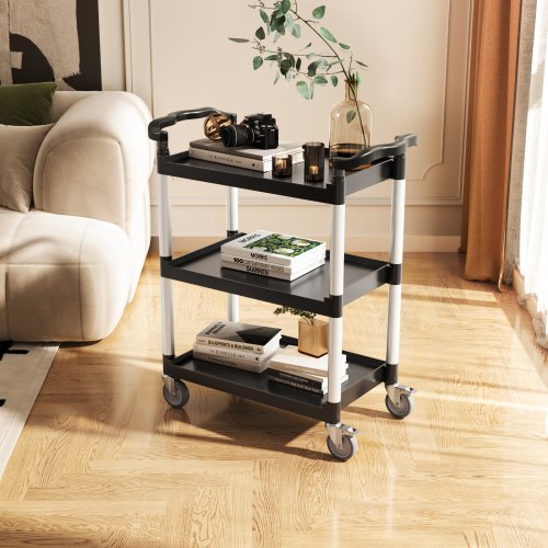 Utility Cart 300 lbs Load Capacity 2tier Utility Plastic Cart with 360°