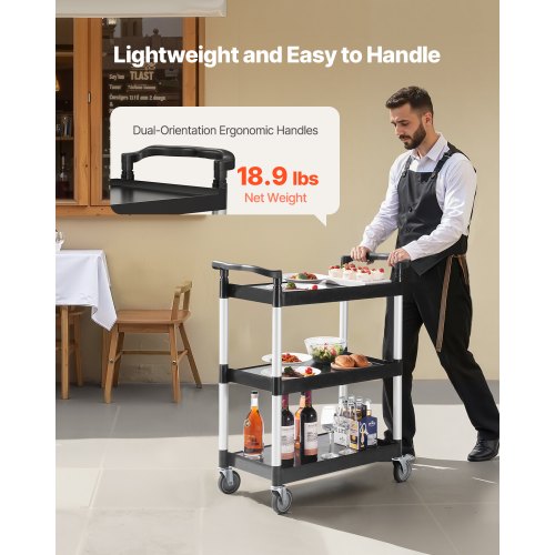 Utility Cart 300 lbs Load Capacity 3tier Utility Plastic Cart with 360°