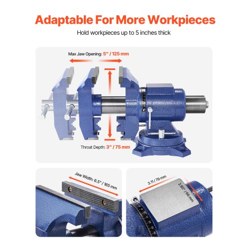 Heavy Duty Bench Vise 612 Jaw Width 5 Max Jaw Opening MultiPurpose