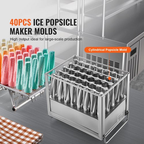 Commercial Popsicle Moulds 40PCS Cylindrical Ice Pop Moulds Stainless
