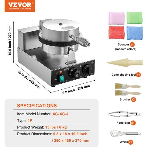 Electric Ice Cream Cone Maker Commercial 1230W Waffle Cone Machine