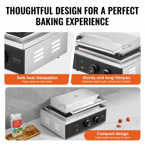 Commercial Waffle Maker 10PCS Rectangle Waffle Baker Machine 1550W