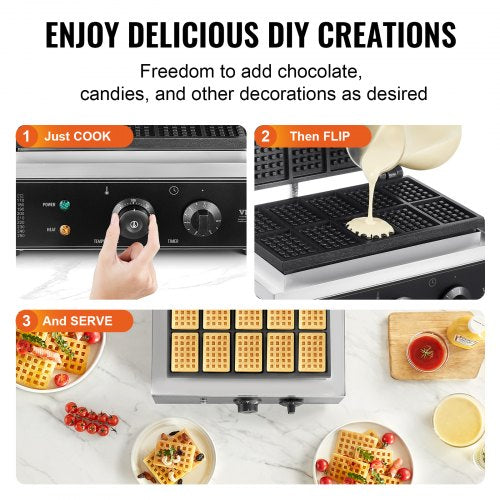 Commercial Waffle Maker 10PCS Rectangle Waffle Baker Machine 1550W